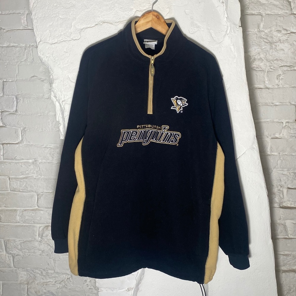Vintage Lee Sport Pittsburgh Penguins NHL Fleece Quarter Zip Pullover Mens Large